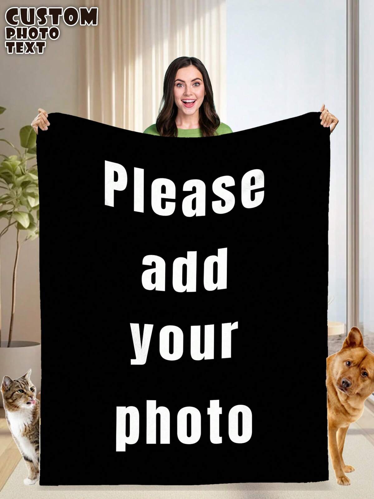1pc Custom Photo Blanket, Custom Flannel With Photos And Text, Bedding, Personalized Photos For Family, Personalized Throws, Best Friend, For Valentine's Day, For Mother's Day, For Birthdays, For Father's Day, Anniversary
