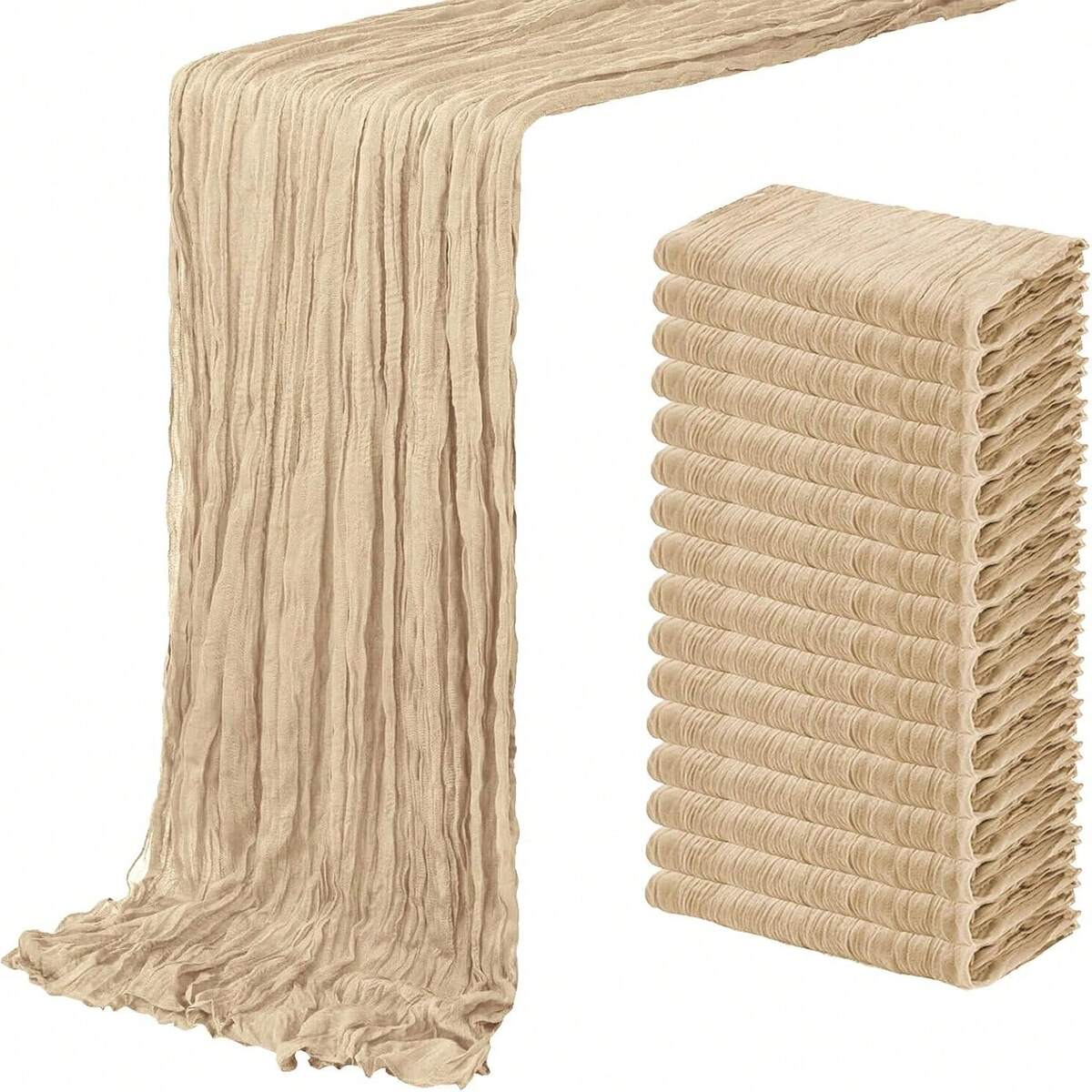 8/16 Pack Beige Cheesecloth Table Runner 20 X 120 Inch Gauze Table Runners 10 FT Long,Semi Sheer Boho Cheese Cloth Fabric Table Runner Bulk For Wedding,Party,Baby Shower,Bridal Shower Decoration