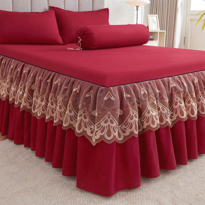 3pcs Bedskirt Set (1pc Bedskirt + 2pcs Pillowcases, No Pillow Insert), Solid Color Anti-Slip Bedding, Suitable For Bedroom And Guest Room, Machine Washable