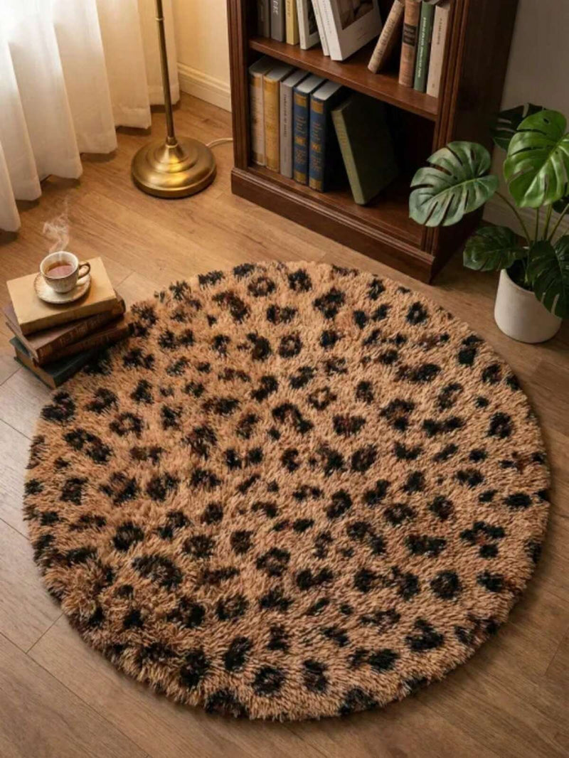 1pc Leopard Print Round Carpet, Machine Washable, Non-Fading, Easy To Clean, Large Size, Suitable For Bedroom, Living Room, Indoor Use, Thick Carpet, Plush Carpet, Autumn/Winter Carpet, Large Living Room Carpet, Round Carpet, Home Decor, Washable Carpet