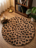 1pc Leopard Print Round Carpet, Machine Washable, Non-Fading, Easy To Clean, Large Size, Suitable For Bedroom, Living Room, Indoor Use, Thick Carpet, Plush Carpet, Autumn/Winter Carpet, Large Living Room Carpet, Round Carpet, Home Decor, Washable Carpet