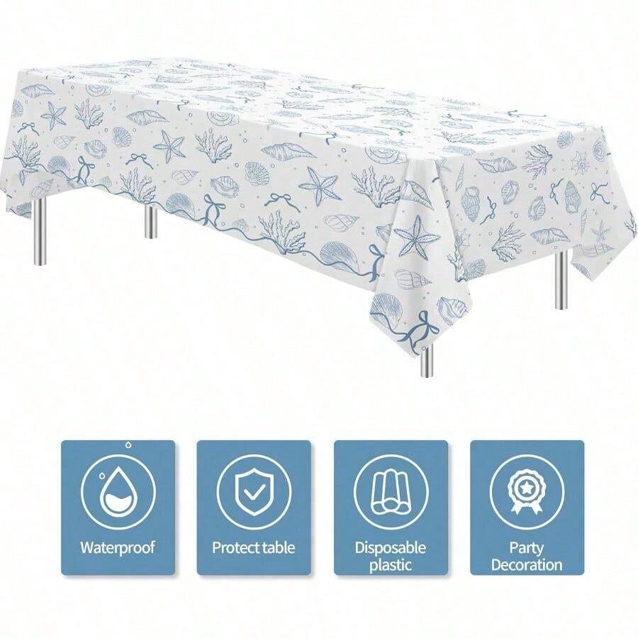 Ocean Seashell Party Decorations Tablecloth, Beach Coastal Last Toast On Bachelorette Supplies Table Cover Summer Birthday, Bridal Shower, Disposable, 55inx 86in