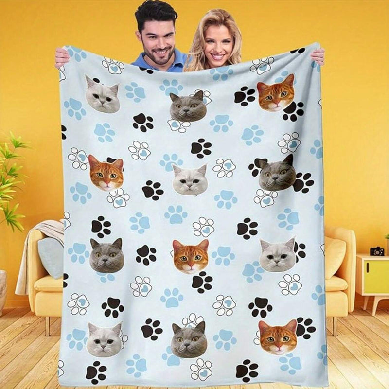 Personalized Pet Blanket - Blanket With Cat And Dog Face Pattern, Beautiful Polyester Fiber Knitted Coat Suitable For All Seasons, Ideal Commemorative Gift For Pet Lovers, Also Specially Designed Blanket For Cats